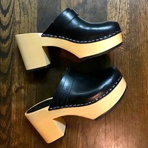 Swedish Hasbeens Black Louise Platform Clog Sz 37